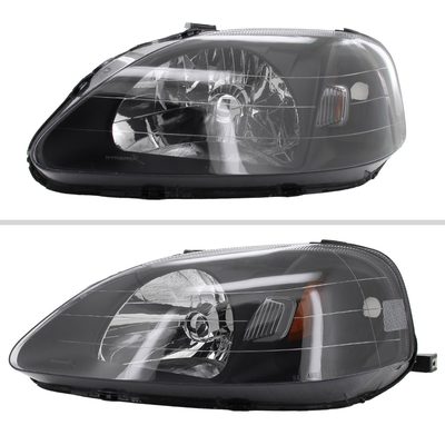 1999-2000 Honda Civic Crystal Headlights w/ Amber Reflector Matte Black/Clear
