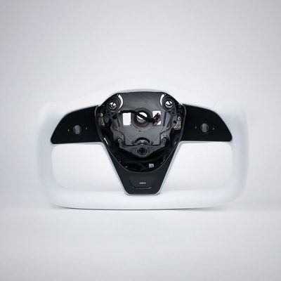 TESERY Yoke Plaid Steering Wheel for Tesla Model 3 / Y【White Leather】