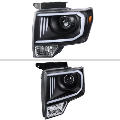 2009-2014 Ford F-150 LED C-Bar Projector Headlights Matte Black/Clear Lens