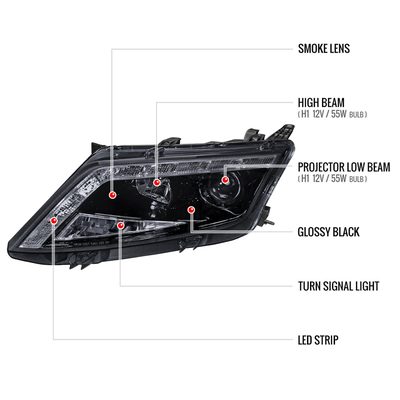 2010-2012 Ford Fusion Projector Headlights LED Light Strip Glossy Black/Smoke