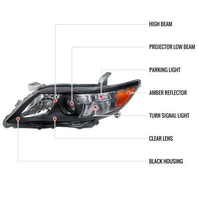 2010-2011 Toyota Camry Projector Headlights Amber Reflectors Matt Black/Clear
