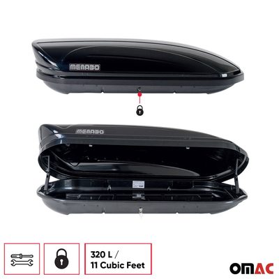 MENABO Roof Box Rooftop Cargo Carrier 11 Cubic Storage Box Black Universal