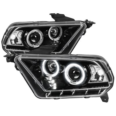 2010-2014 Ford Mustang Dual Halo Projector Headlights Jet Black/Clear Lens