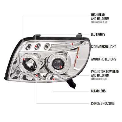 2003-2005 Toyota 4Runner Dual Halo Projector Headlights Chrome/Clear Lens