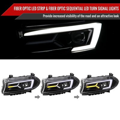 2015-2023 Dodge Charger LED Projector Headlights LED Turn Signal Jet Black