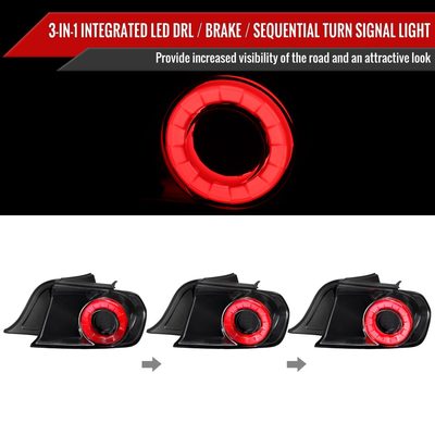 2015-2022 Ford Mustang Coupe/Convertible Red LED Bar Tail Lights Glossy Black
