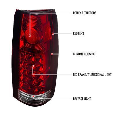 1988-2000 Chevy Silverado/Tahoe/Suburban/Sierra/Yukon Tail Lights Chrome/Red