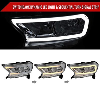 For Ford Ranger XL XLT 2019-2023 Factory Style Headlights LED Bar Turn Signal Chrome Housing Clear Lens