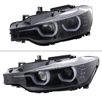 2012-2015 BMW F30 3 Series Sedan Dual U-Bar Headlights LED Signal Lights Black