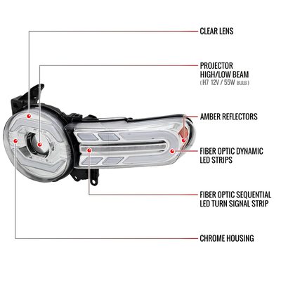 2007-2014 Toyota FJ Cruiser Signal Animated LED Projector Headlights Chrome