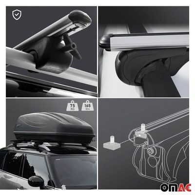 Roof Rack Raised Rail Cross Bars Carrier Lockable Universal 54" 2 Pcs Alu Silver