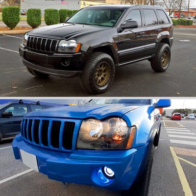 2005-2007 Jeep Grand Cherokee Factory Style Headlights Matte Black/Clear Lens