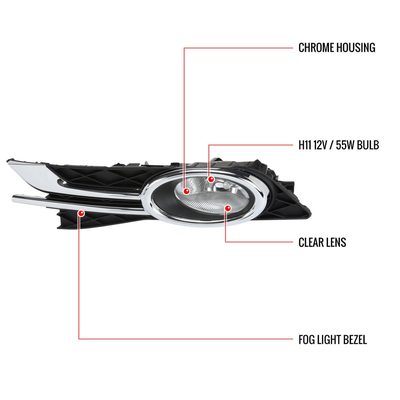 2014-2016 Honda Odyssey H11 Fog Lights Kit Chrome Housing/Clear Lens