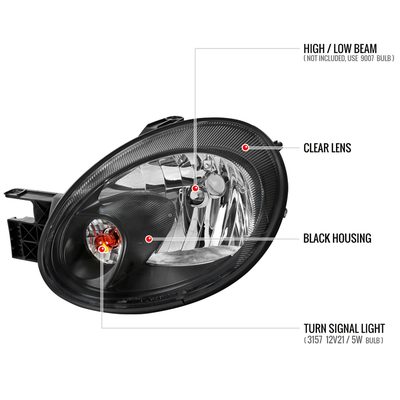 2003-2005 Dodge Neon Factory Style Headlights Matte Black Housing/Clear Lens