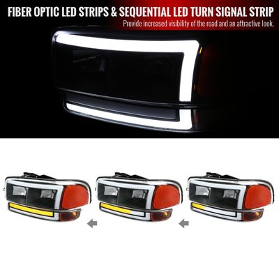 1999-2006 GMC Sierra/Yukon/Yukon XL Headlights&Signal Bumper Lights Black