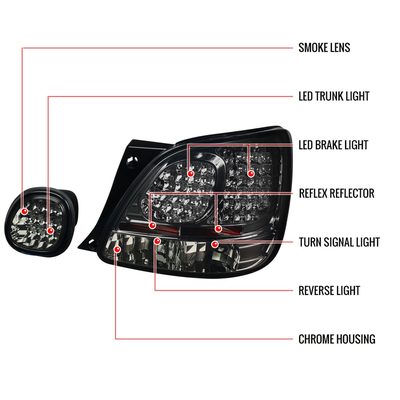 1998-2005 Lexus GS300/GS400/GS430 LED Tail & Trunk Lights Chrome/Red Smoke