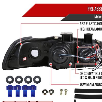 1992-1995 Honda Civic Dual Halo Projector Headlights Glossy Black/Smoke Lens