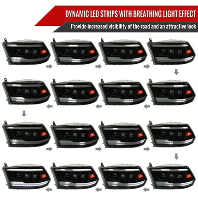 2009-2018 Dodge RAM 1500 / Classic /2500 3500 Full LED Headlights Smoked Black