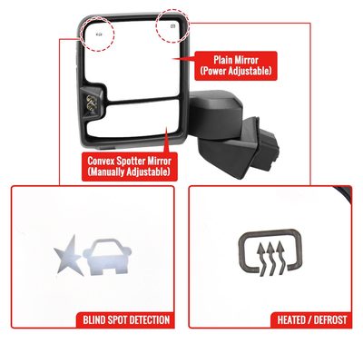 2019-2022 GMC Sierra 1500 Heated Chrome Towing Mirrors Clear Lens Turn Signal
