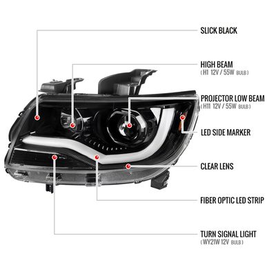 2015-2021 Chevy Colorado LED Bar Projector Headlights Glossy Black/Clear Lens
