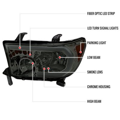 2007-2013 Toyota Tundra/2008-2017 Sequoia LED Tube Factory Headlights Smoke