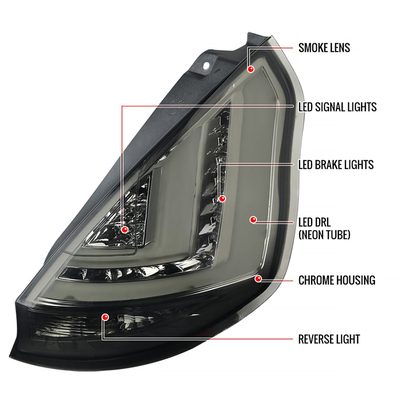 2011-2013 Ford Fiesta Hatchback LED Tail Lights Chrome Housing/Smoke Lens