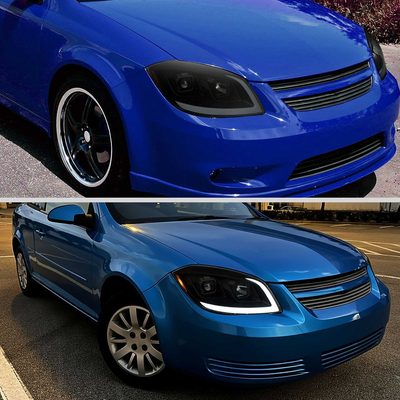 For Chevrolet Cobalt / Pontiac G5 2005-2010 Headlights Switchback LED Turn Signal DRL Light Strip Black Housing Smoked Lens