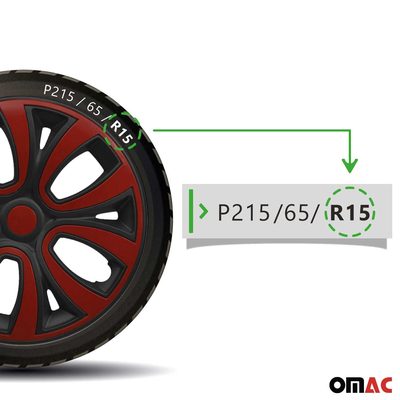ColorFlex Hub Caps Wheel Cover 15" Black Matt & Red Full Set 4 pcs.