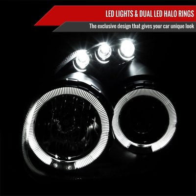 2000-2002 Dodge Plymouth Neon Dual Halo Projector Headlights Matte Black/Clear