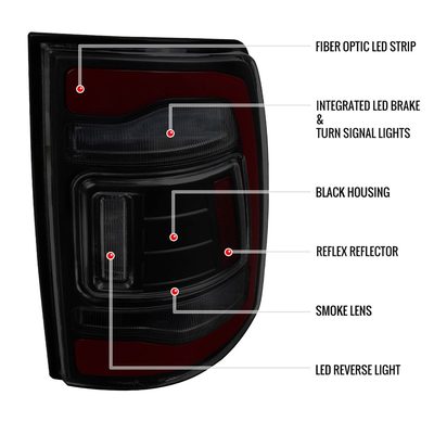 2009-2018 Dodge RAM 1500 2500 3500 Red LED Bar Tail Lights Matt Black/Smoke