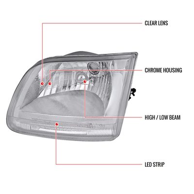 1997-2004 Ford F-150/Expedition Factory Headlights SMD LED Light Strip Chrome