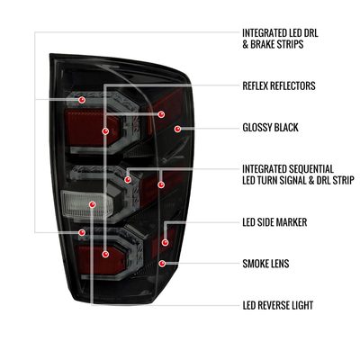 2016-2022 Toyota Tacoma Sequential Signal LED Tail Lights Glossy Black/Smoke
