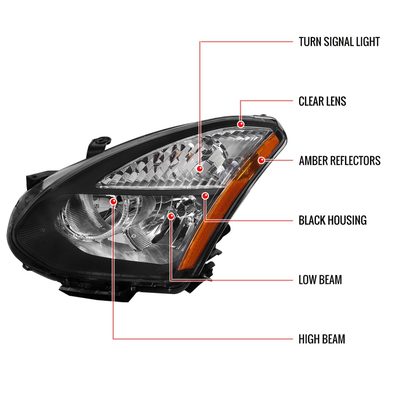 2008-2013 Nissan Rogue/Rogue Select Factory Headlights Amber Reflectors Black