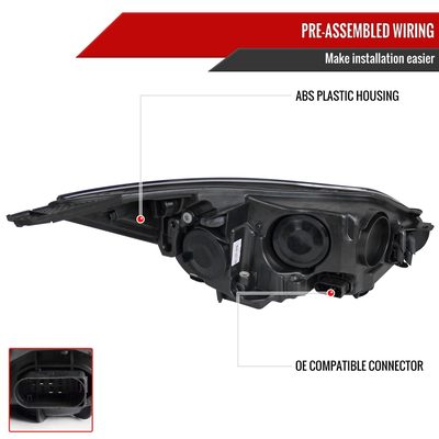 2012-2014 Ford Focus Halo Projector Headlights LED Light Strip Matt Black