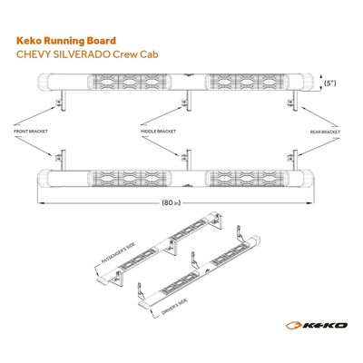 2019-2023 Chevrolet Silverado 1500 Crew Cab Running Board Nerf Bar Side Step