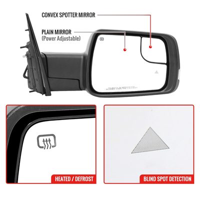 2019-2024 Dodge RAM 1500 Black Auto-Fold Side Mirror & Turn Passenger Side