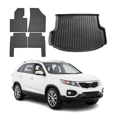 2011-2013 Kia Sorento Floor Mats & Cargo Liner Full Set All Weather Black