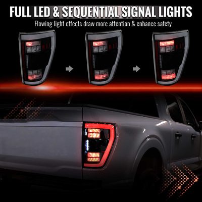For Ford F-150 2021-2023 Full LED Tail Light Black Housing Clear Lens