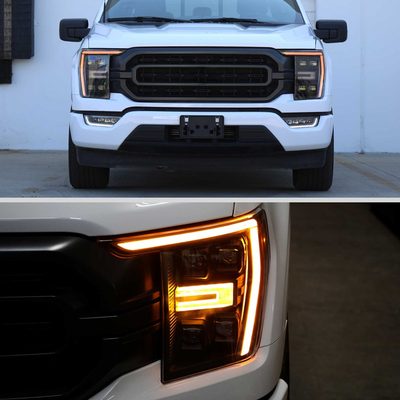 For Ford F-150 2021-2023 Full LED Projector Headlights Sequential Start-Up Glossy Black Clear Lens