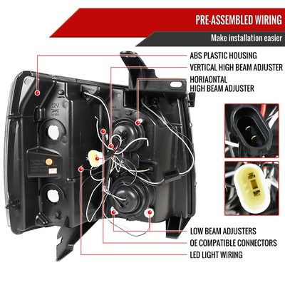 2007-2013 Chevy Silverado 1500 2500HD 3500HD Dual Halo Headlights Jet Black