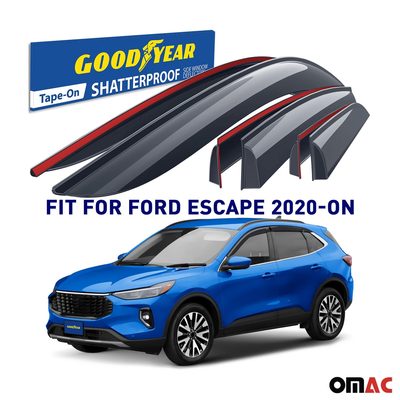 Goodyear Wind Deflectors for Ford Escape 2020-2025 Tape-On Premium Smoke 6 pcs