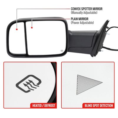 2019-2022 Ram 2500 3500 Black Manual Fold & Heated Side Mirror Driver Side