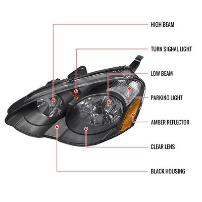 2002-2004 Acura RSX Factory Headlights w/Amber Reflectors Matt Black/Clear