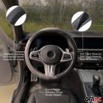14.5-15.5’’ Steering Wheel Cover Black Dotted Leather Anti-slip Breathable