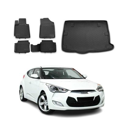 2012-2017 Hyundai Veloster Floor Mats & Cargo Liner Full Set All Weather Black