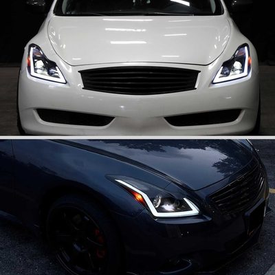 For Infiniti G37 2008-13 / Q60 Coupe 2014-15 LED Projector Headlights Sequential Matte Black Clear Lens Switchback