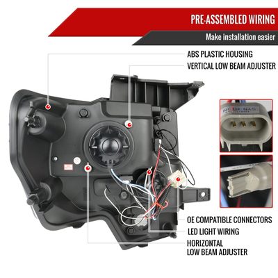 2009-2014 Ford F-150 Dual Halo Projector Headlights Jet Black/Clear Lens