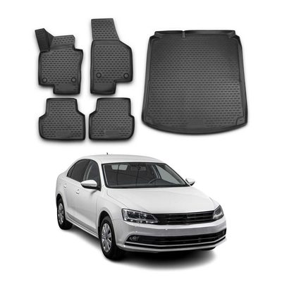 2011-2018 VW Jetta A6 Hybrid Floor Mats & Cargo Liner Full Set All Weather Black