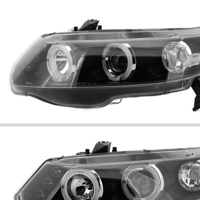 2006-2011 Honda Civic Coupe Dual Halo Projector Headlights Matte Black/Clear