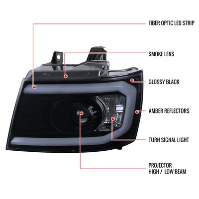2007-2013 Chevy Avalanche/ 07-2014 Tahoe Suburban LED C-Bar Headlights Smoke